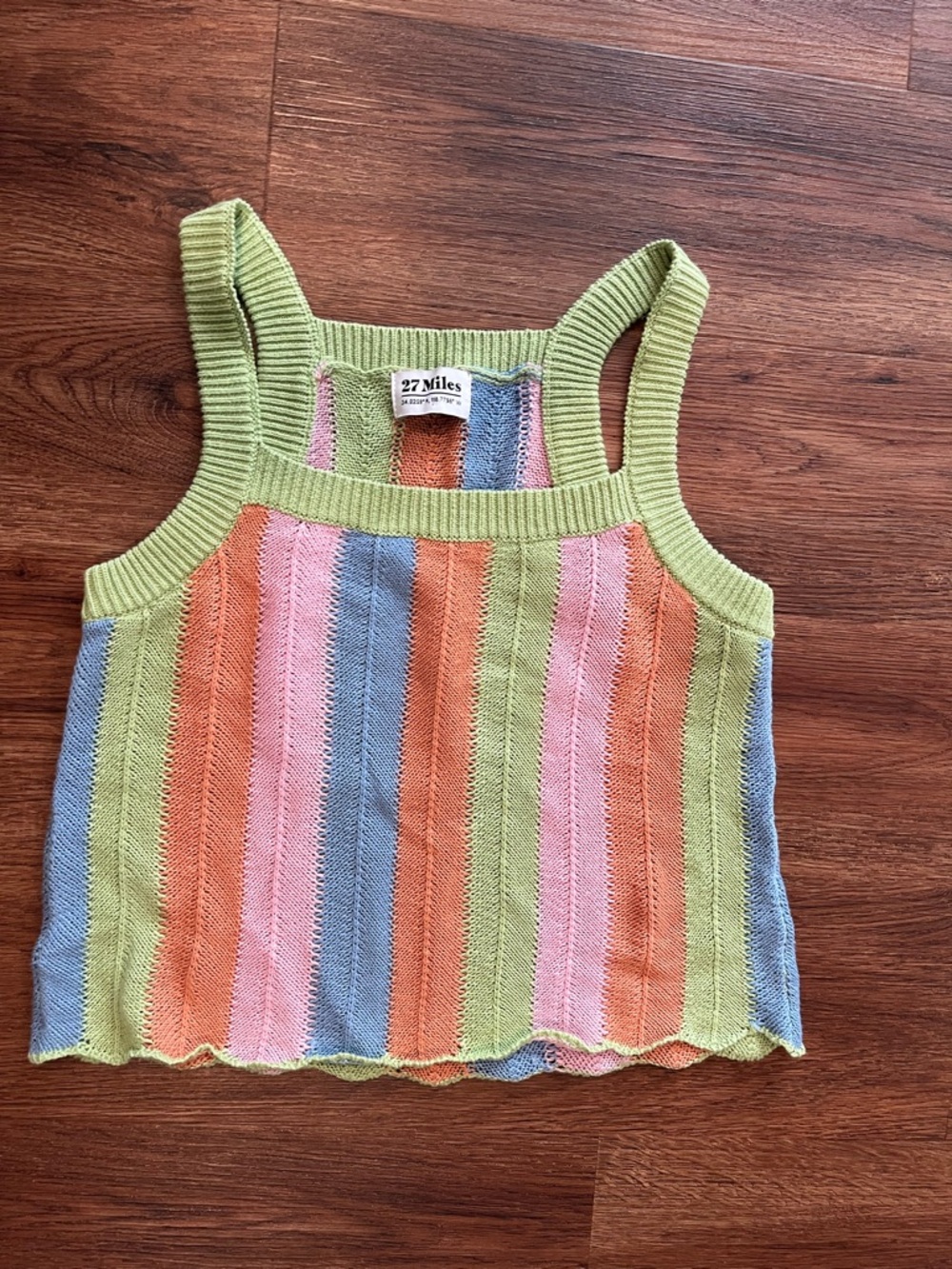 NWOT 27 Miles Revolve Knit Tank Pastels Striped Green Orange PInk Blue Small